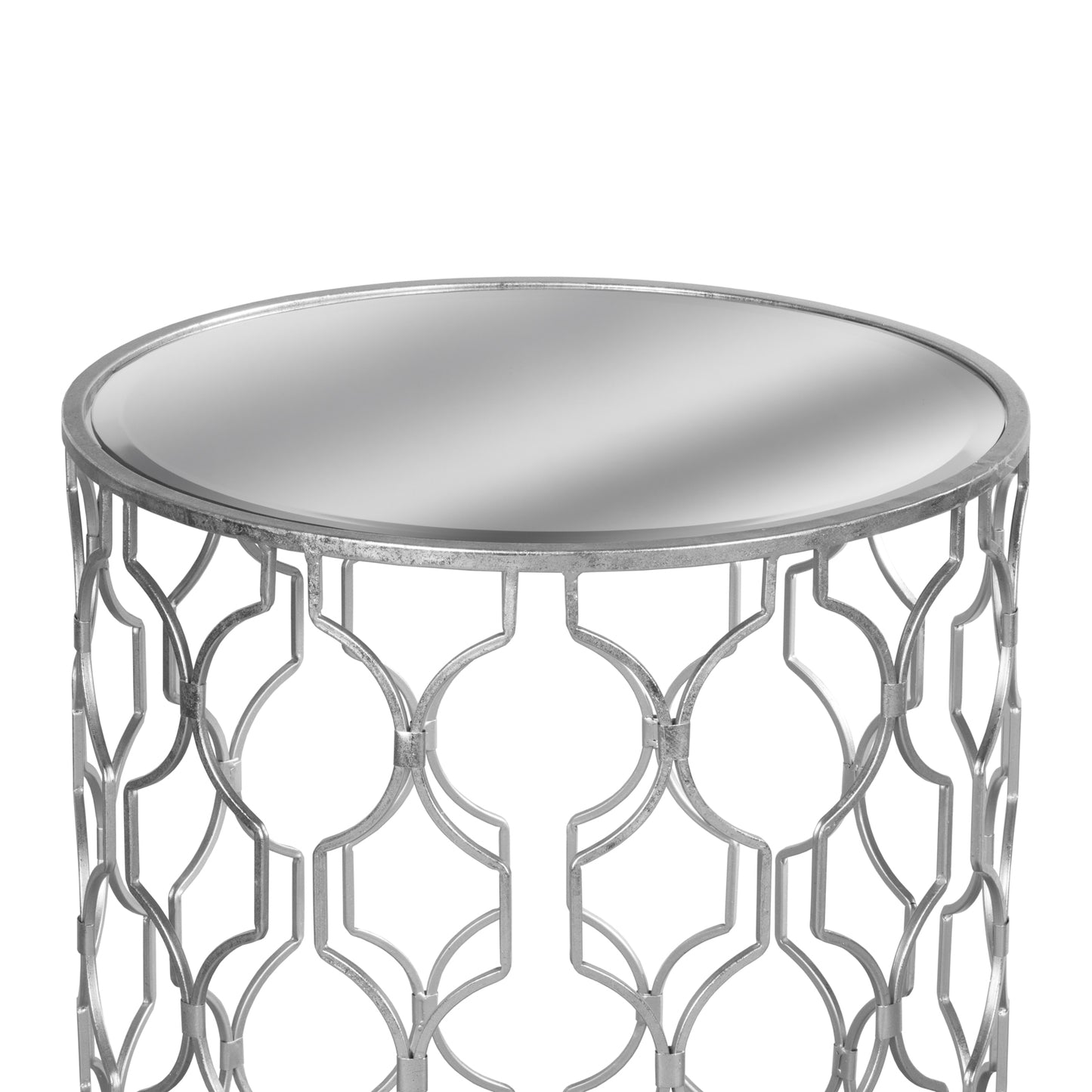 Set of Two Arabesque Silver Foil Mirrored Side Tables