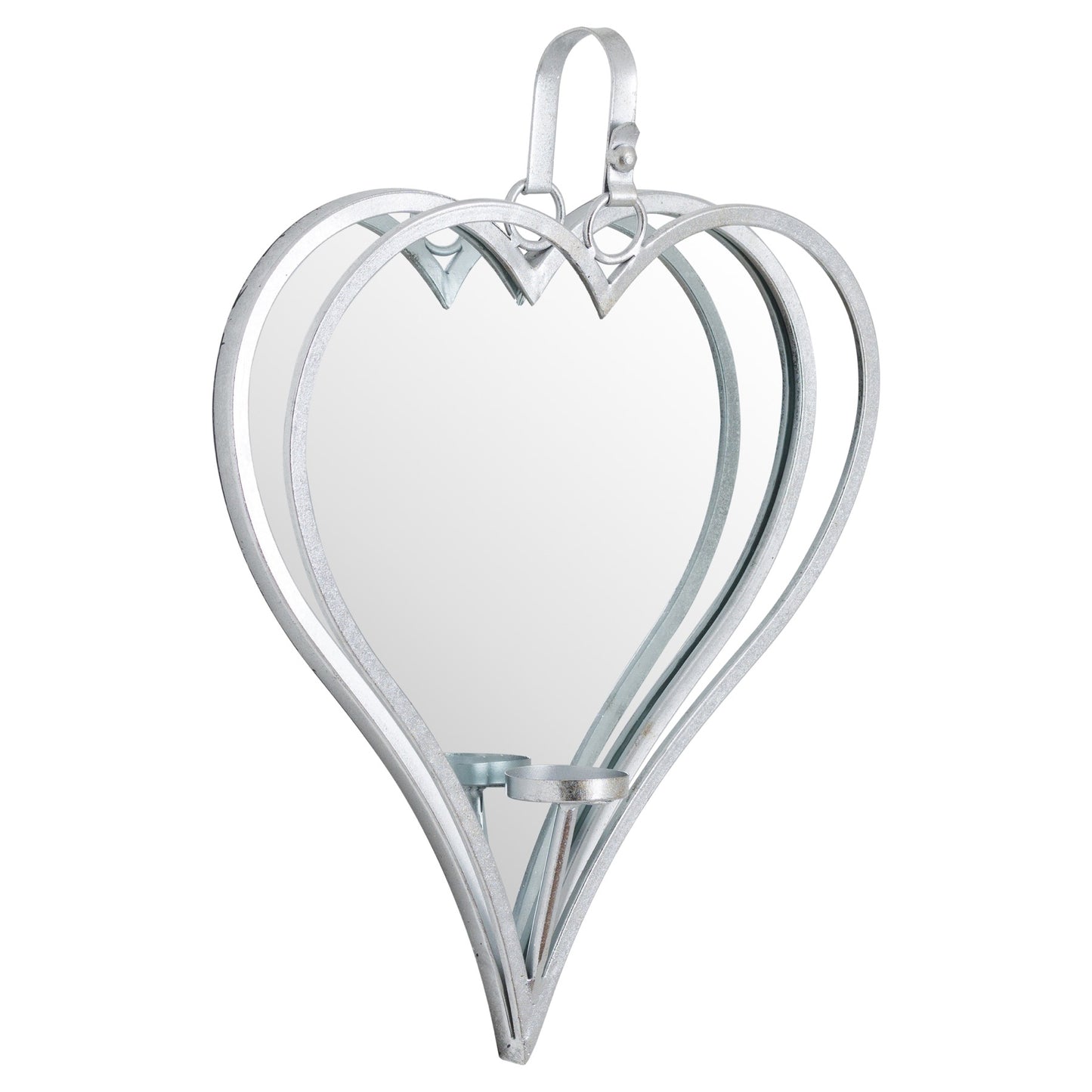 Large Silver Mirrored Heart Candle Holder