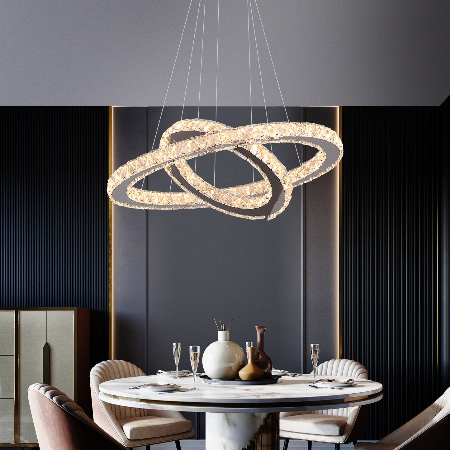 2 RINGS MODERN HALO CHANDELIER FOR DINING TABLE