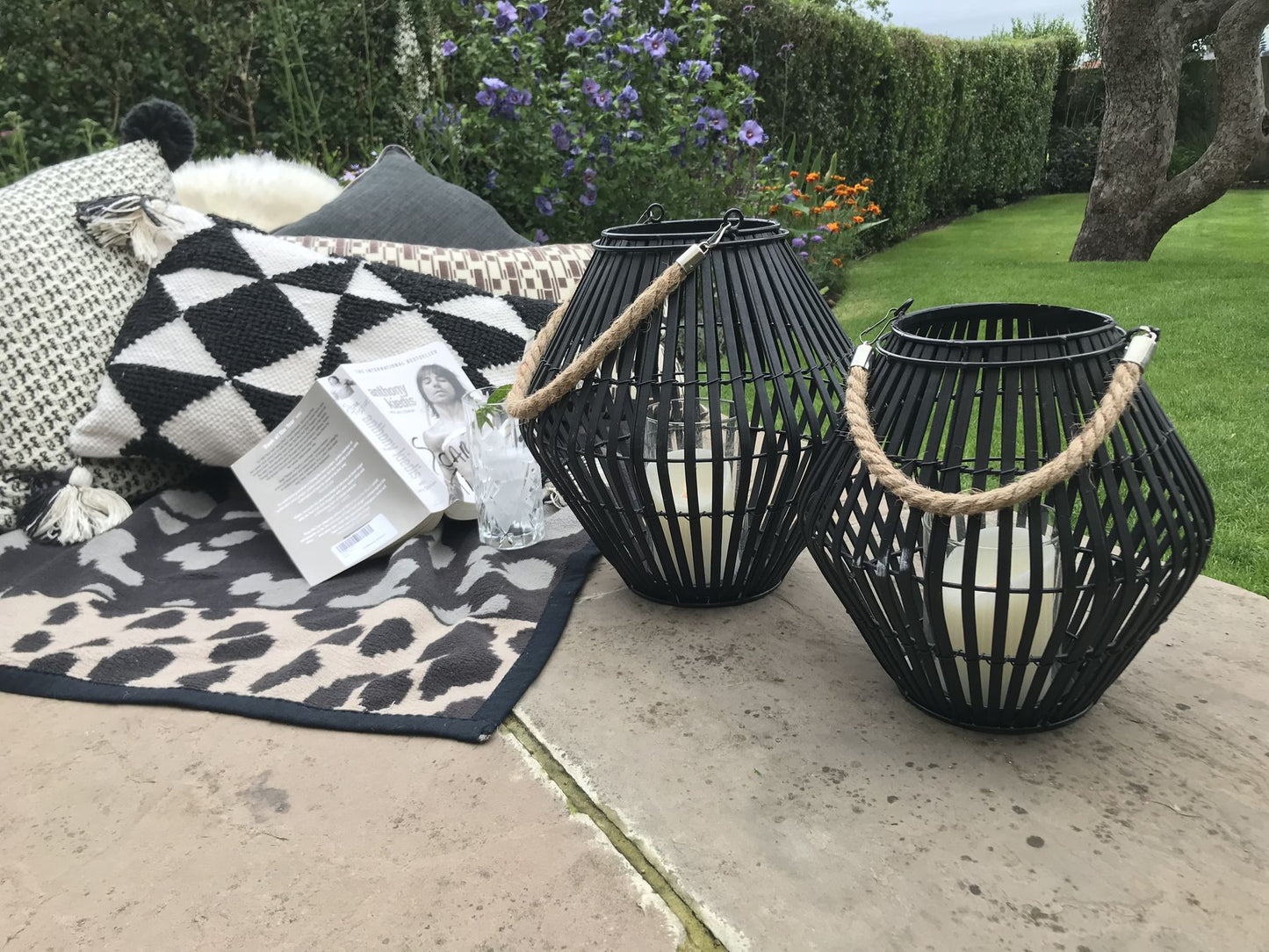 Black Rattan Small Convex Lantern