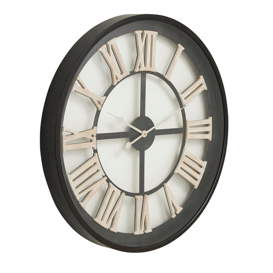 Black Framed Skeleton Clock With White Roman Numerals