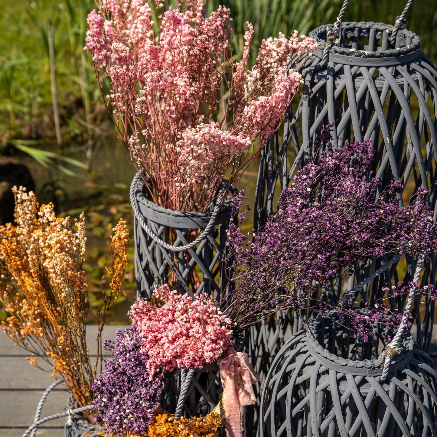 Large Grey Standing Wicker Lantern