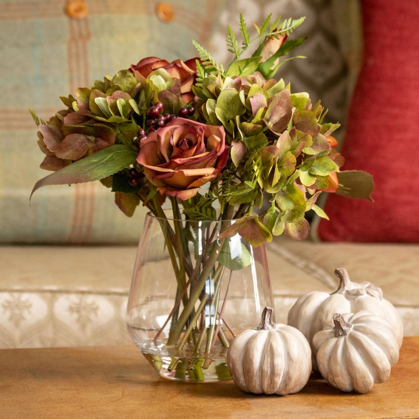 Set Of Three Carved Wood Effect Pumpkins