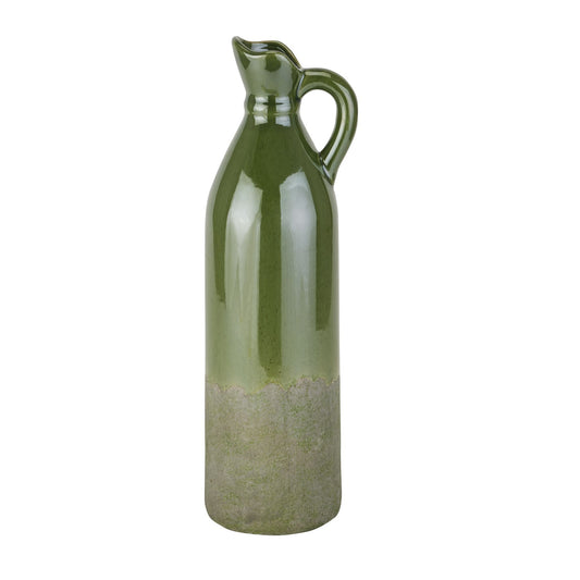 Decorative Tall Olive Stoneware Jug