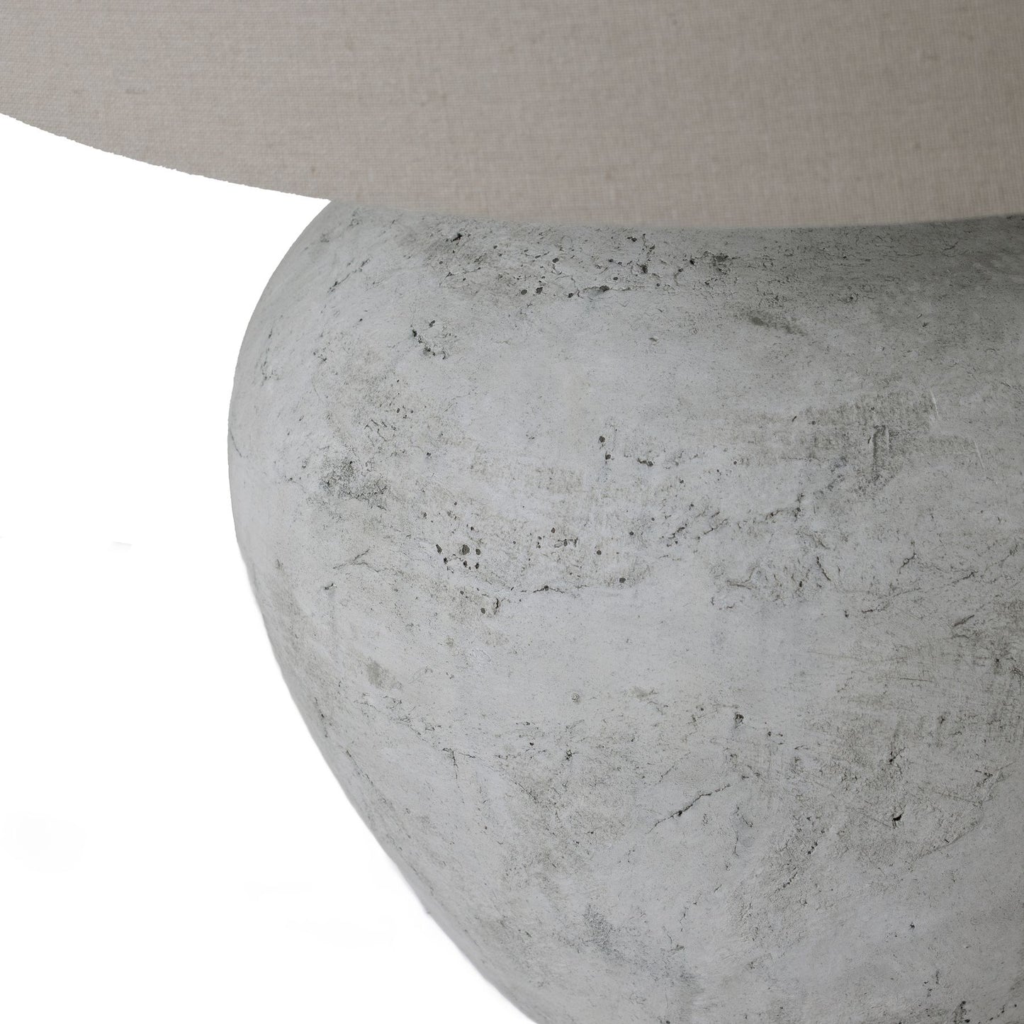 Athena Aged Stone Round Table Lamp With Linen Shade