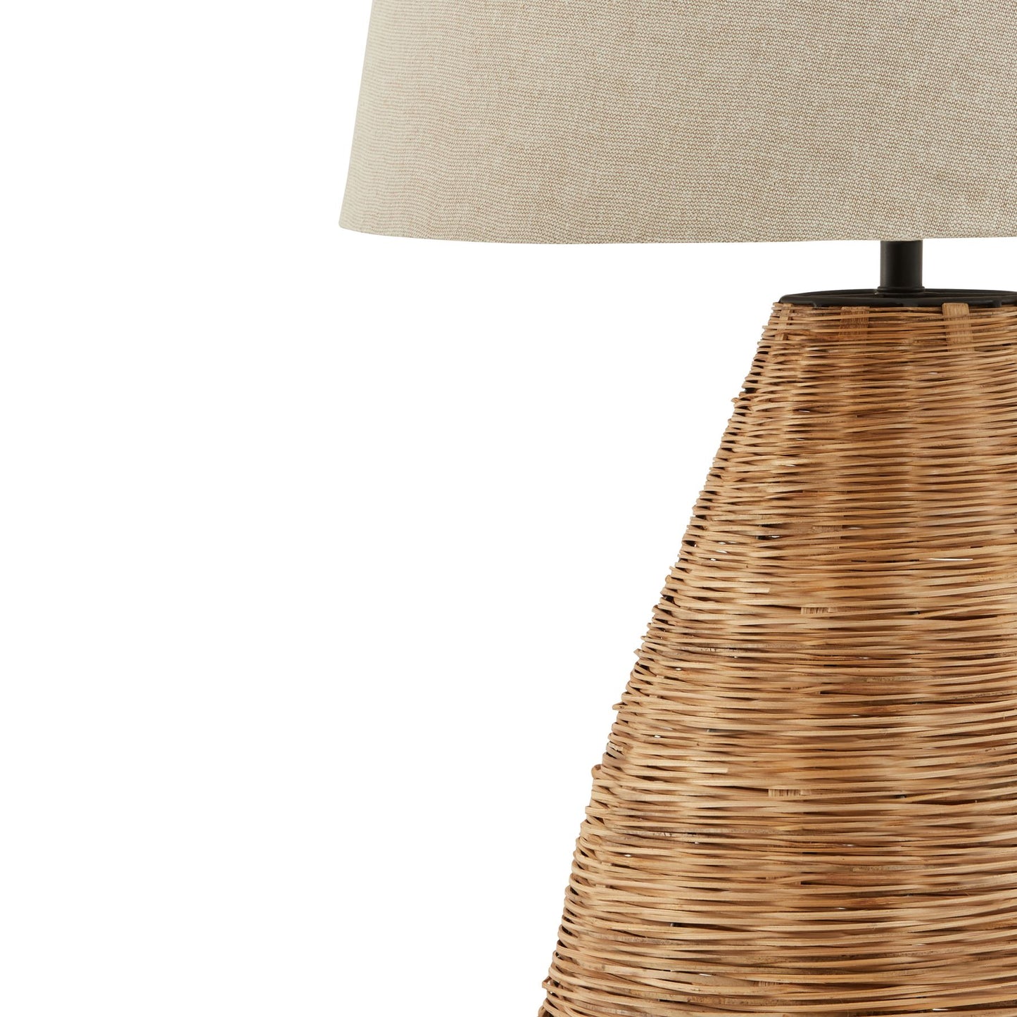 Conical Wicker Table Lamp With Linen Shade