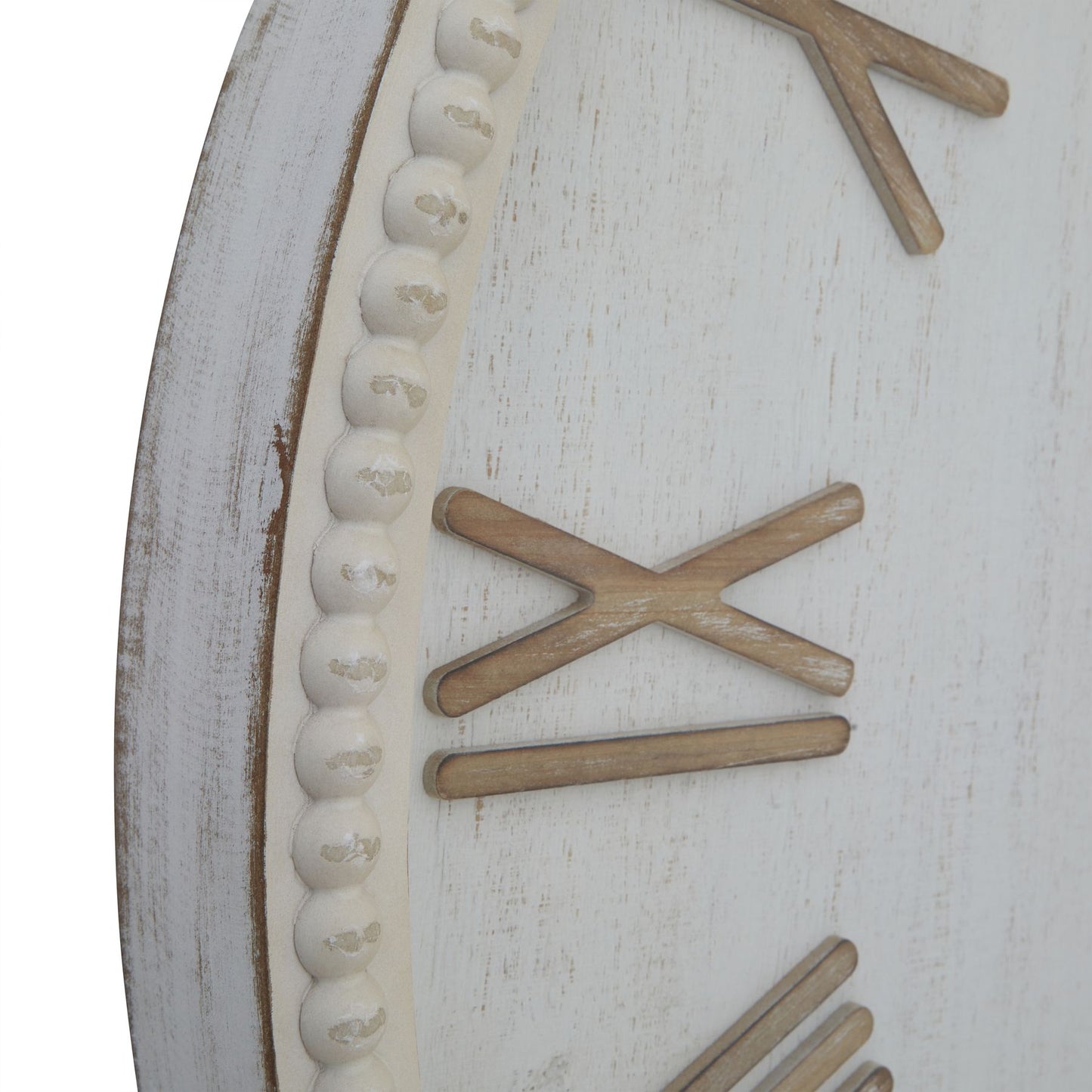 Large Rustic White Clock With Beaded Frame