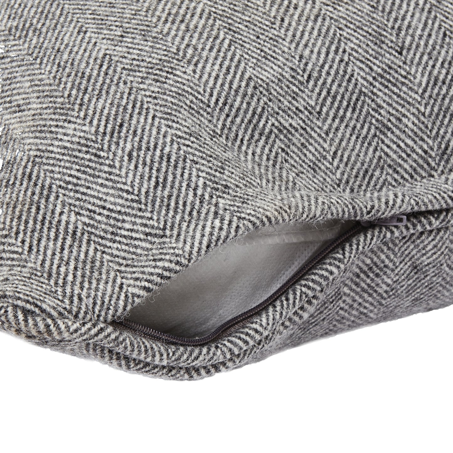 Grey Herringbone Pure Wool Cushion With Piped Edge