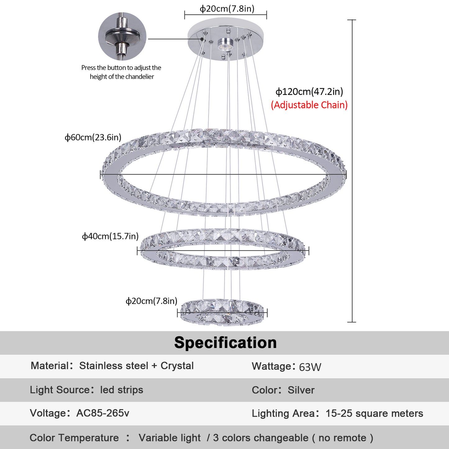 20CM 40CM 60CM MODERN LED RING CHANDELIER